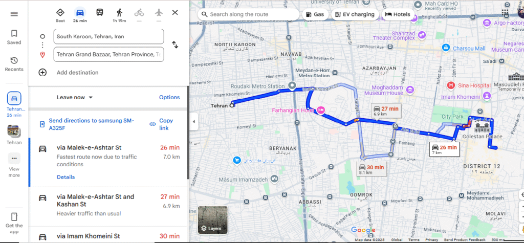 BazaarDirectionFromHomestay Azadi homestay direction to Grand Tehran Bazaar